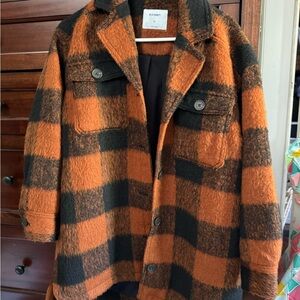 Old Navy Orange and Black Plaid Coat